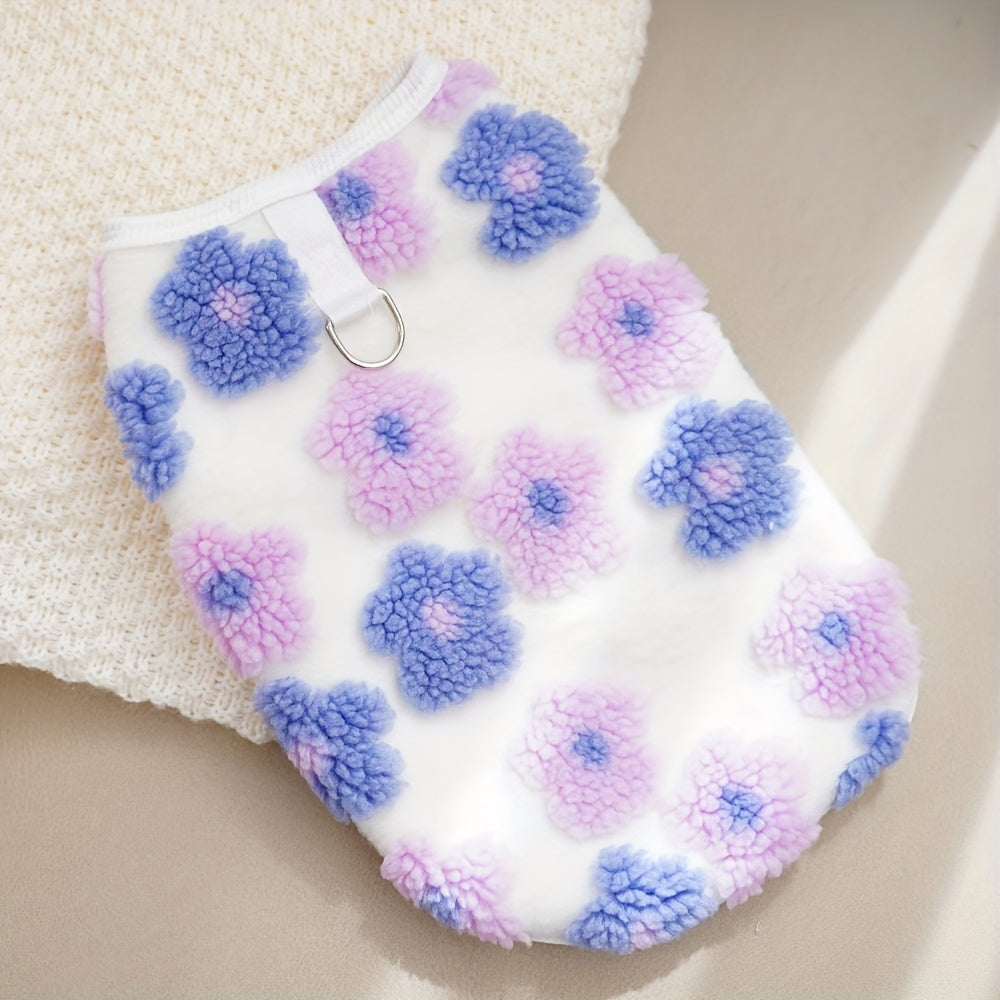plaid Floral Fuzzy Double Layer Pet Vest,Suitable for Small to Extra Small Size Dogs and Cats - Keep Warm、Non-waterproof Autumn and Winter Clothing,With snap button,green/purple、Blue/Pink、Brown/Orange Optional,Pet Winter Clothing|Fashion Pet Clothing|Snap
