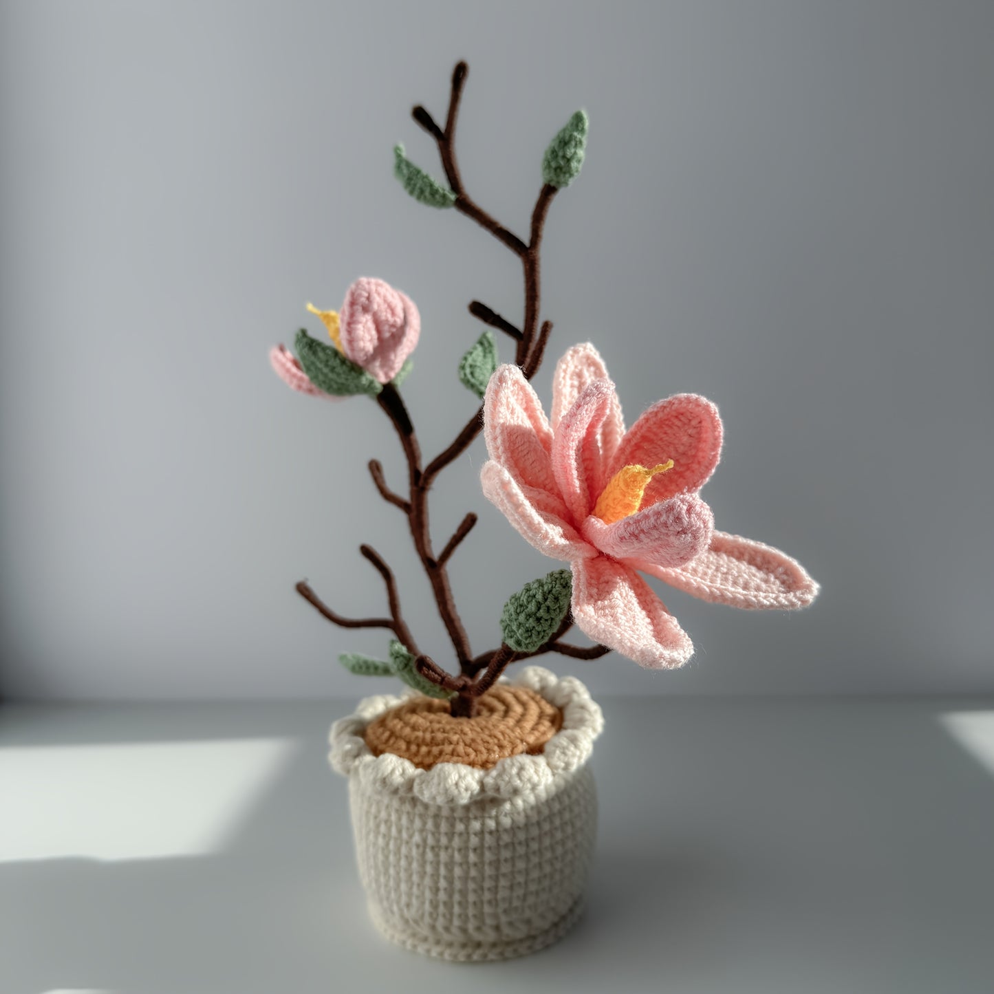 Handmade Crochet Magnolia Flower Pot Plant