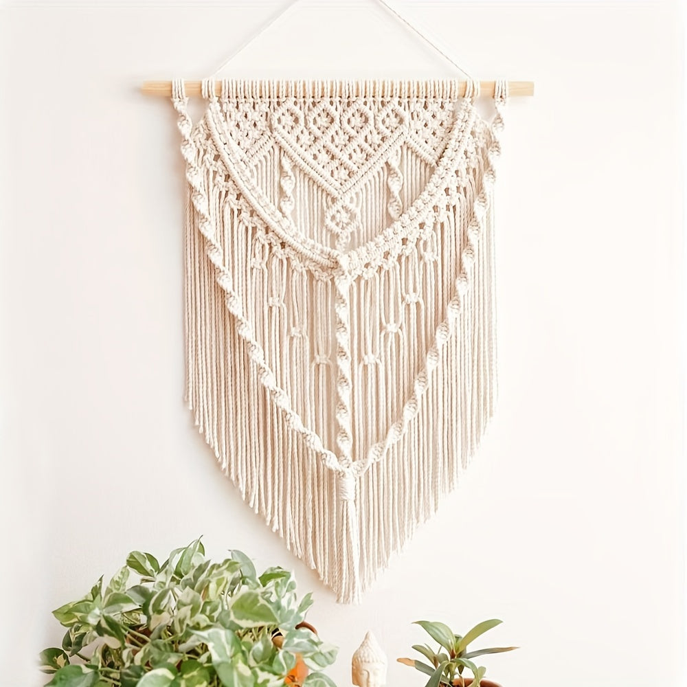 1 Duo Bohemian Handmade Crochet Tapestry - Unique White Tassel and Geometric Pattern,100% Acrylic fiber,Vertical Wall Mount,Suitable for living room decoration,Stylish Room Decoration|Unique Wall Art|Exquisite craftsmanship