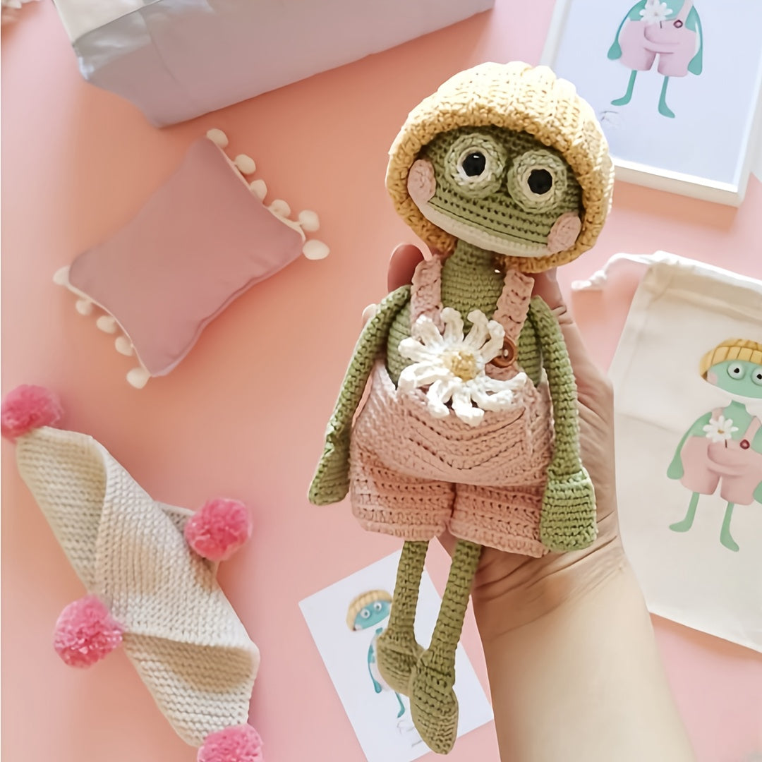 3Set of Frog Friends Crochet Hooks DIY Material Package - Handmade Ingredients - High-quality cables suitable for all seasons,Includes English Tutorial - Best Gift for Christmas and Valentine's Day Complete Crochet Hook Tool Set - Unfinished product