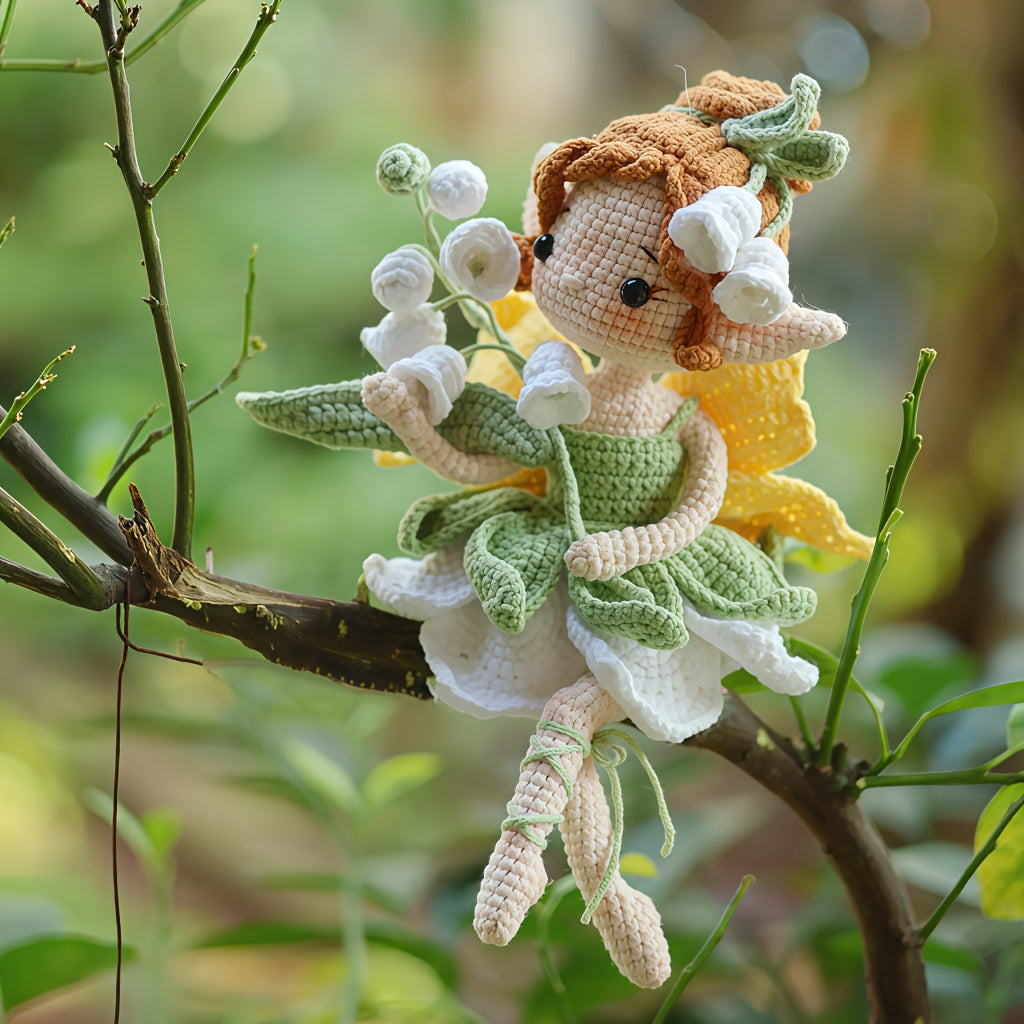 1pc/set, beginner DIY crochet set, Lily of the Valley flower fairy Girl, DIY crochet materials include yarn and hooks, complete DIY handicraft set with crochet teaching steps, perfect for home decoration and gifts, suitable for experienced crochet enthusi