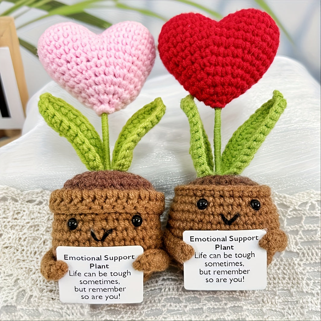 3 Handmade Soft Crochet Heart-Shaped Flower Pot,Decorated with sunflower,Emotional Support Plants,Suitable for birthday gifts and room decoration