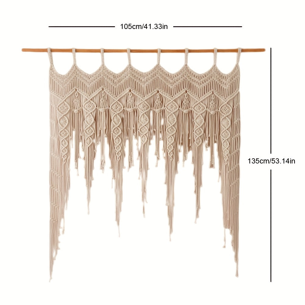 1Pieces Macrame Wall Hanging Bohemian Style Wall Decoration Tapestry Curtain Valance Short Door Curtain Handwoven Lace Tassel Leaf Curtain Partition Curtain - Does not include wooden sticks