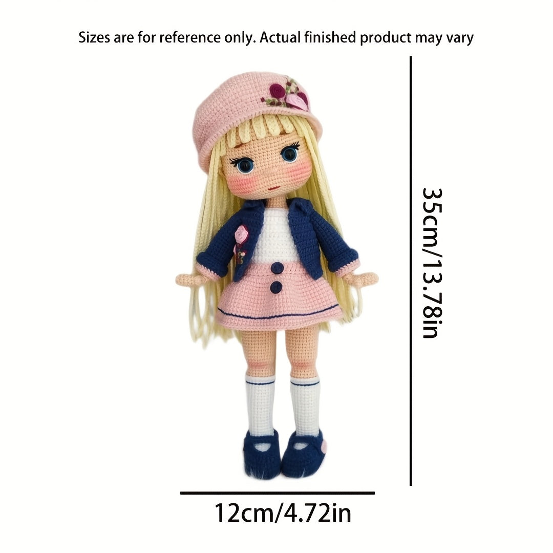 1Pieces/Set,Amigurumi Adult Crochet Handcraft DIY-Beginner's Crochet Kit for Characters,Academy Style Yellow Long-Haired Girl,Includes everything needed for crochet,Paper English Basic Knitting Tutorial Manual,Detailed instructional videos suitable for be