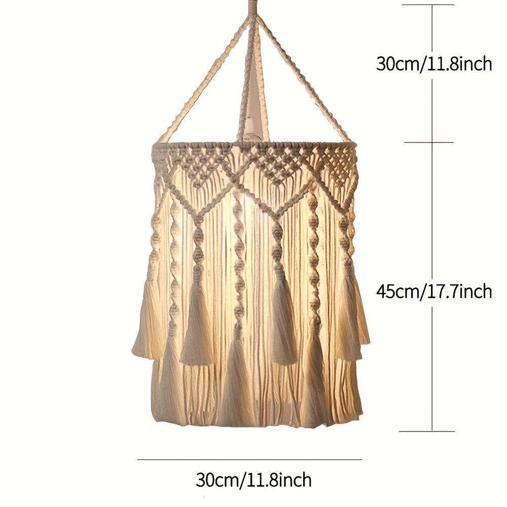 Bohemian Handwoven Fabric Lampshade,Suitable for desk lamps、Floor lamps and chandeliers - White,Rectangle,Fits most standard light fixtures,Artistic Home Decor,Living room lamp
