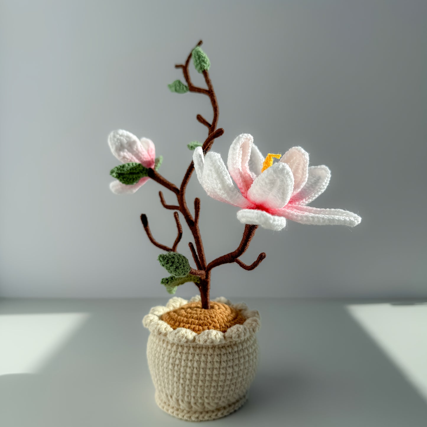 Handmade Crochet Magnolia Flower Pot Plant