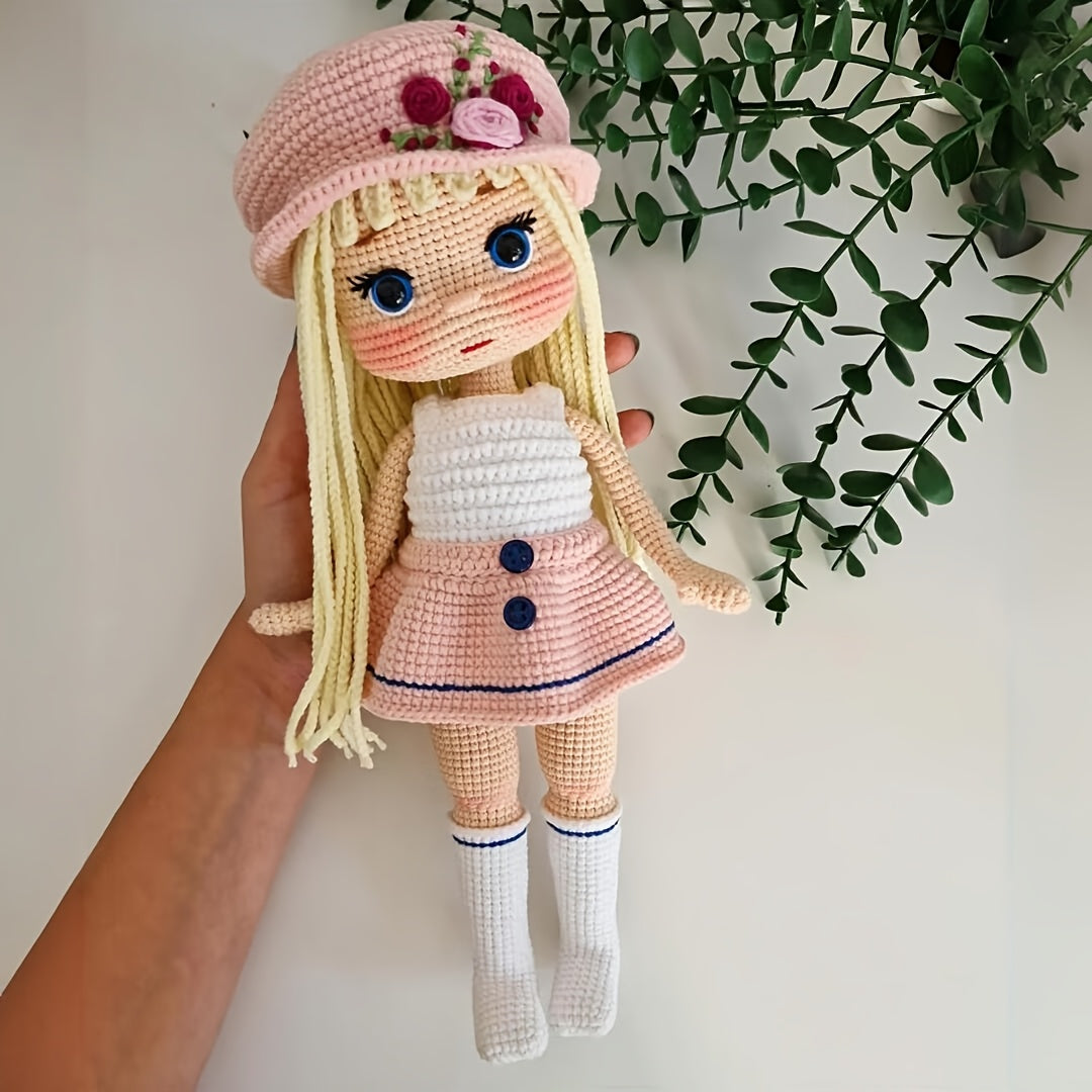 1Pieces/Set,Amigurumi Adult Crochet Handcraft DIY-Beginner's Crochet Kit for Characters,Academy Style Yellow Long-Haired Girl,Includes everything needed for crochet,Paper English Basic Knitting Tutorial Manual,Detailed instructional videos suitable for be