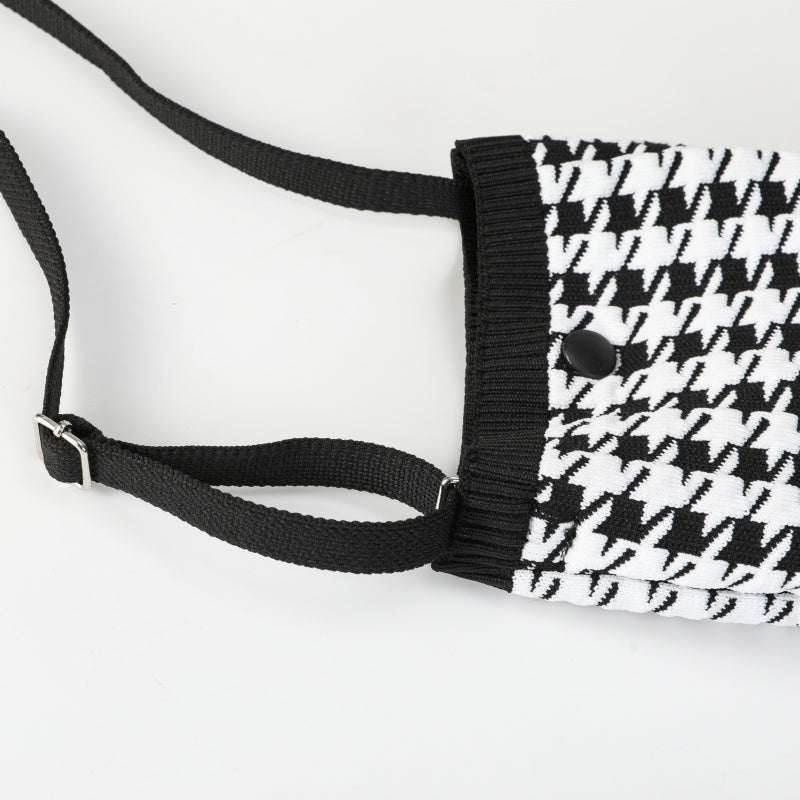 Black and White Houndstooth Crossbody Small Bag for Women, Fashionable Versatile Retro Mini Portable Phone Small Square Bag