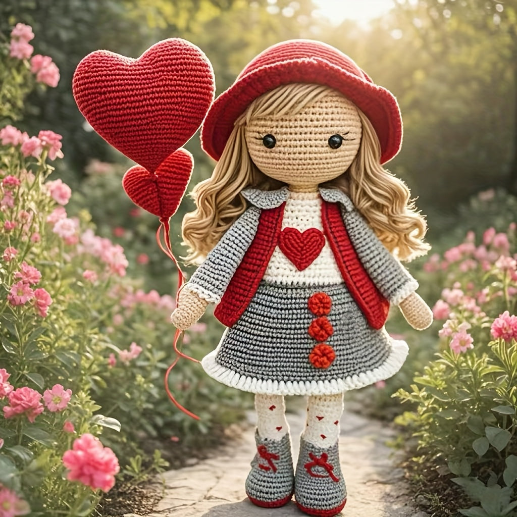 Beginner Animal Crochet Kit,Crochet Kit for Adults with Step-by-Step Tutorial Text Guide,Heart-shaped Girl DIY Woven Kit,Cute Spring and Summer Home Decorations,Birthday and Valentine's Day Gifts