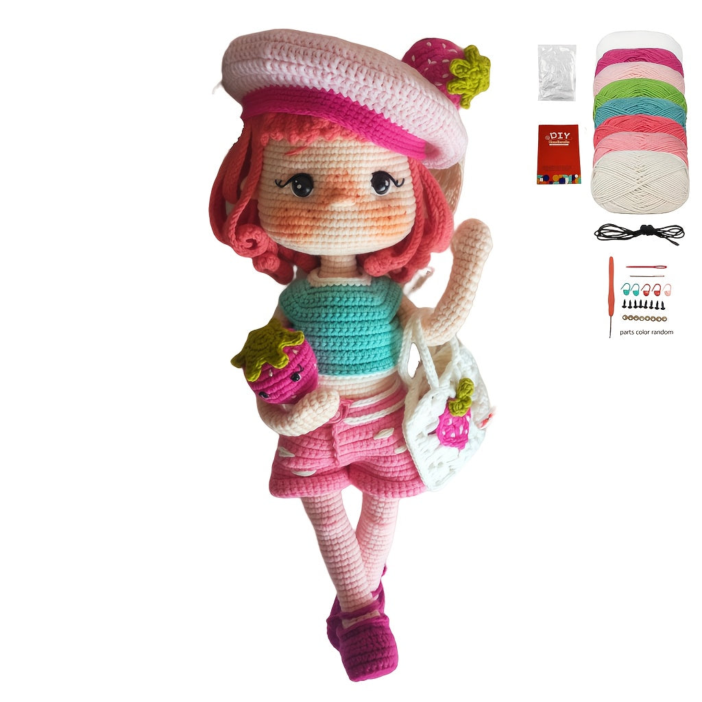 1Princess Beginner Crochet Kit,Crochet Kit for Adults,With Step-by-Step Textual Tutorial,Strawberry Hat Girl DIY Woven Kit,Cute and Fun Spring Summer Home Decor Ornaments,Birthday Valentine's Day Holiday Gifts