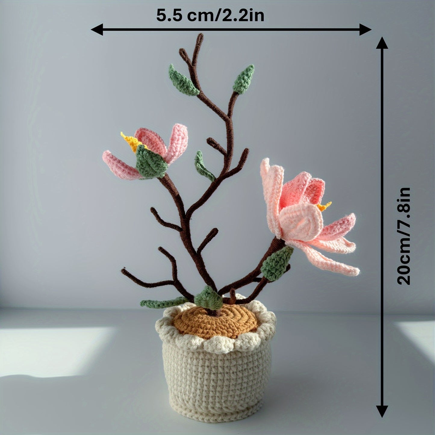 Handmade Crochet Magnolia Flower Pot Plant