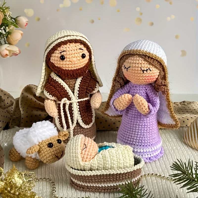 Knitting Beginner Kit DIY Small Christmas Set,Mixed Color,Cloth,Easy to Follow Specification,Handmade,With Jesus,Maria,Sheep,Suitable for winter birthdays,Thanksgiving Day,Christmas,Easter Gift,Handicraft Supplies