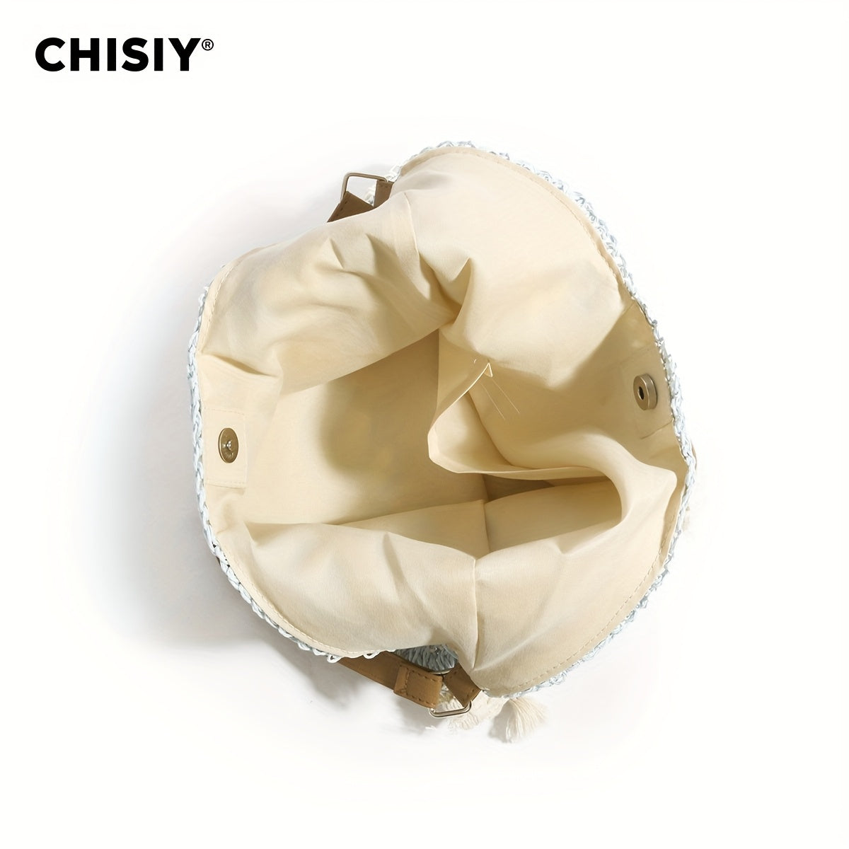 CHISIY Handmade Crochet Beach Tote Bag - Light Blue and White Woven Straw Shoulder Bag,Zipper Closure,Casual summer style suitable for women,Beach bag,Vacation Accessories,Woven Texture