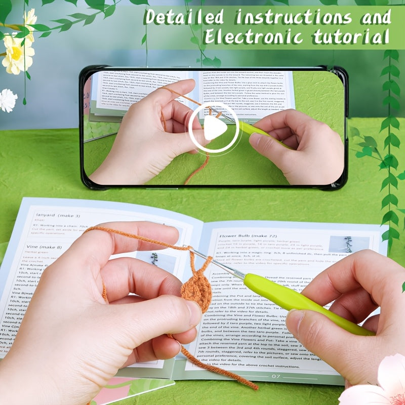 Hanging Potted Plant Crochet Kit,Crochet Kit with Step-by-Step Instructions and Video Tutorials,Adult DIY Knitting Kit,Gift
