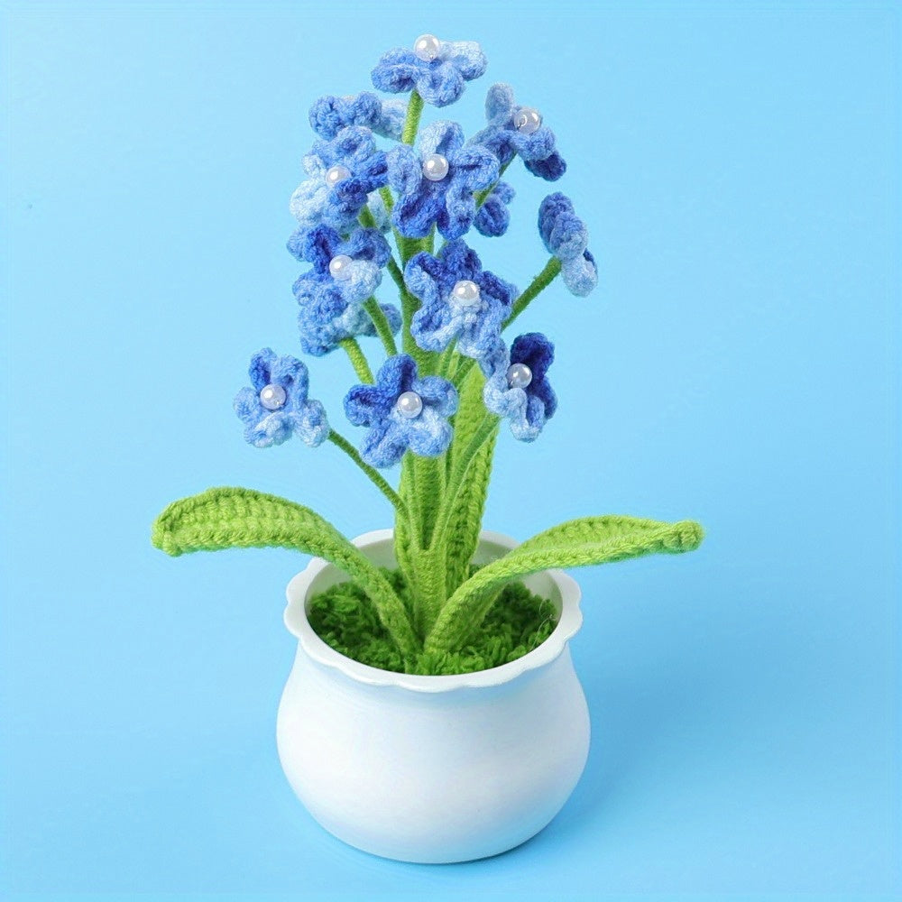 Handmade Crochet Forget-Me-Not Potted Plant、Fabric Starry Sky Artificial Flowers、Reunion Decoration、No Power Or Battery Required,Christmas、Birthday、Ideal choice for party gifts