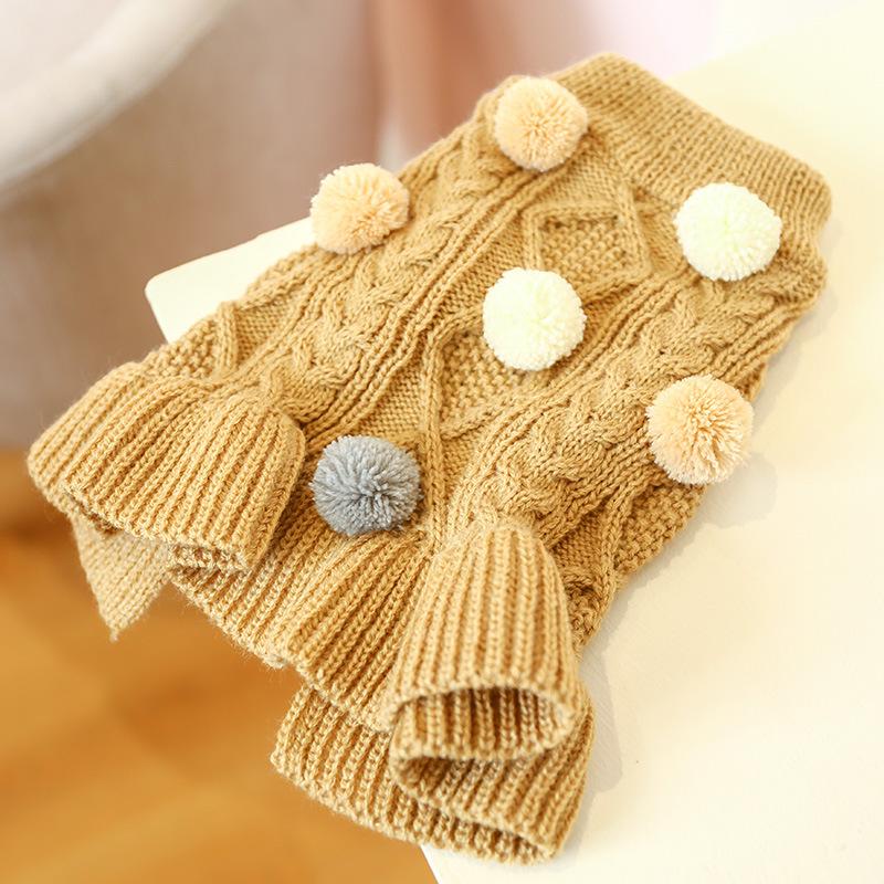 Puppy Pet Clothes Autumn Winter Knitted Warm Sweater Teddy Bichon Small Dog Pullover Yarn Dress-Pleated Wool Dress