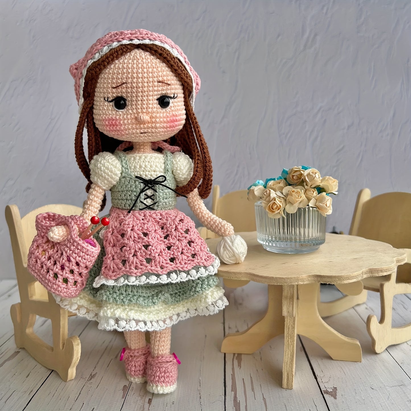 1Beginner Princess Crochet Kit,Step-by-Step Crochet Kit for Adults,Girl and Rabbit DIY Woven Kit,Cute Spring and Summer Home Decorations,Birthday and Valentine's Day Gifts