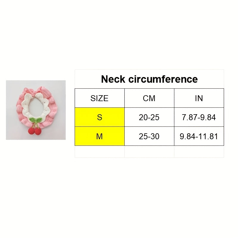 Handmade Cute Crochet Cat and Dog Scarf,Comes with a pink bow tie、Rabbit ears and cherry embellishments – Lightweight、Fashion、Suitable for All Seasons – Suitable for small to large pets