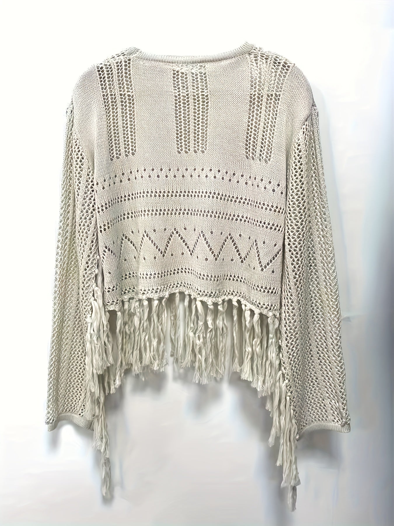 2pcs Crochet Top and Pants Set, Tassel Cut-Out Design, Fashionable Breathable Outfit for Beach Vacation Strolls