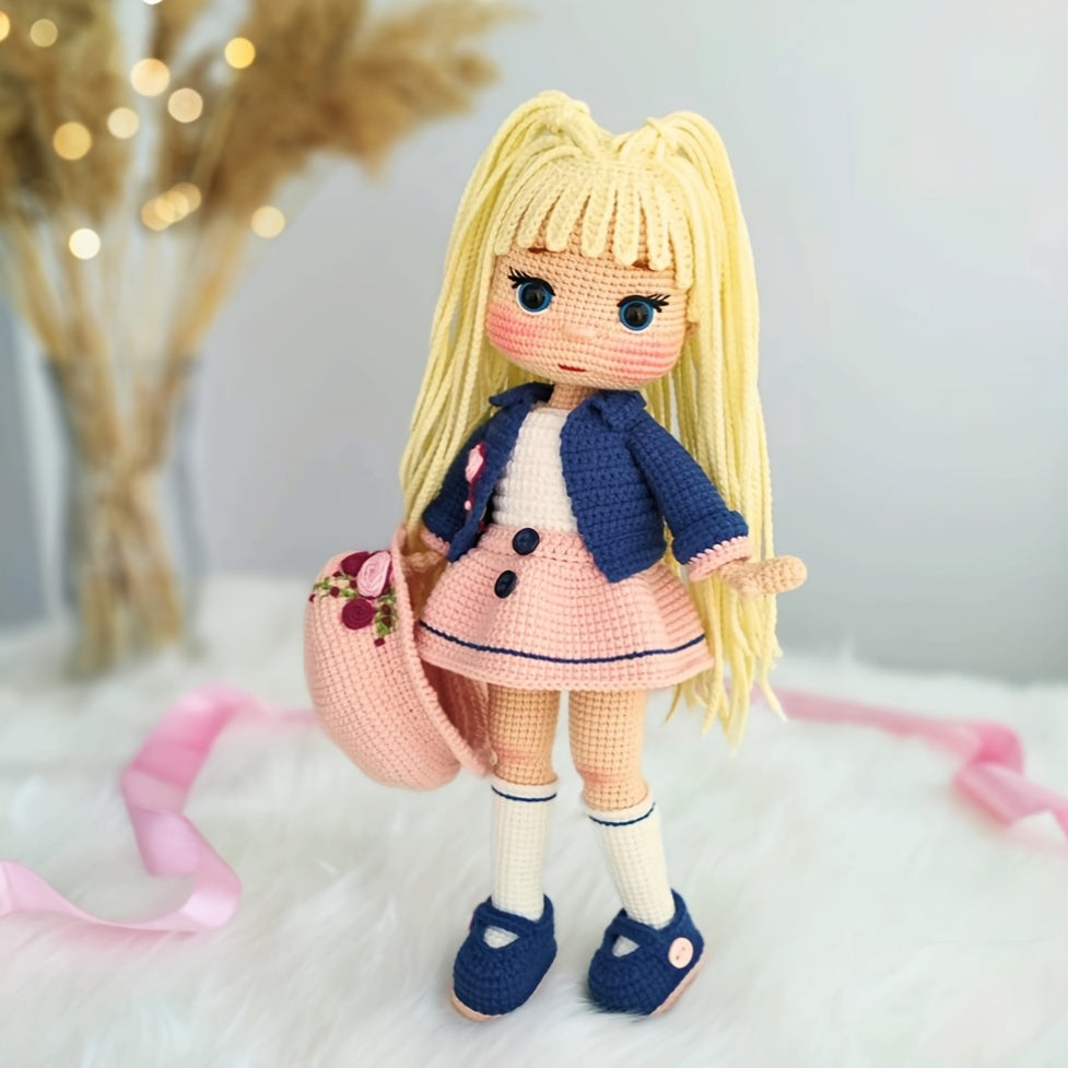 1Pieces/Set,Amigurumi Adult Crochet Handcraft DIY-Beginner's Crochet Kit for Characters,Academy Style Yellow Long-Haired Girl,Includes everything needed for crochet,Paper English Basic Knitting Tutorial Manual,Detailed instructional videos suitable for be