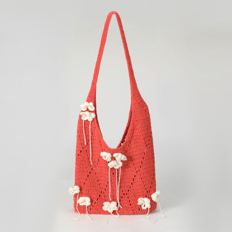 Original Handmade Crochet Woven Bag Women2025New ins Mori Hollow Flower Shoulder Bag Portable Crossbody Bag Summer