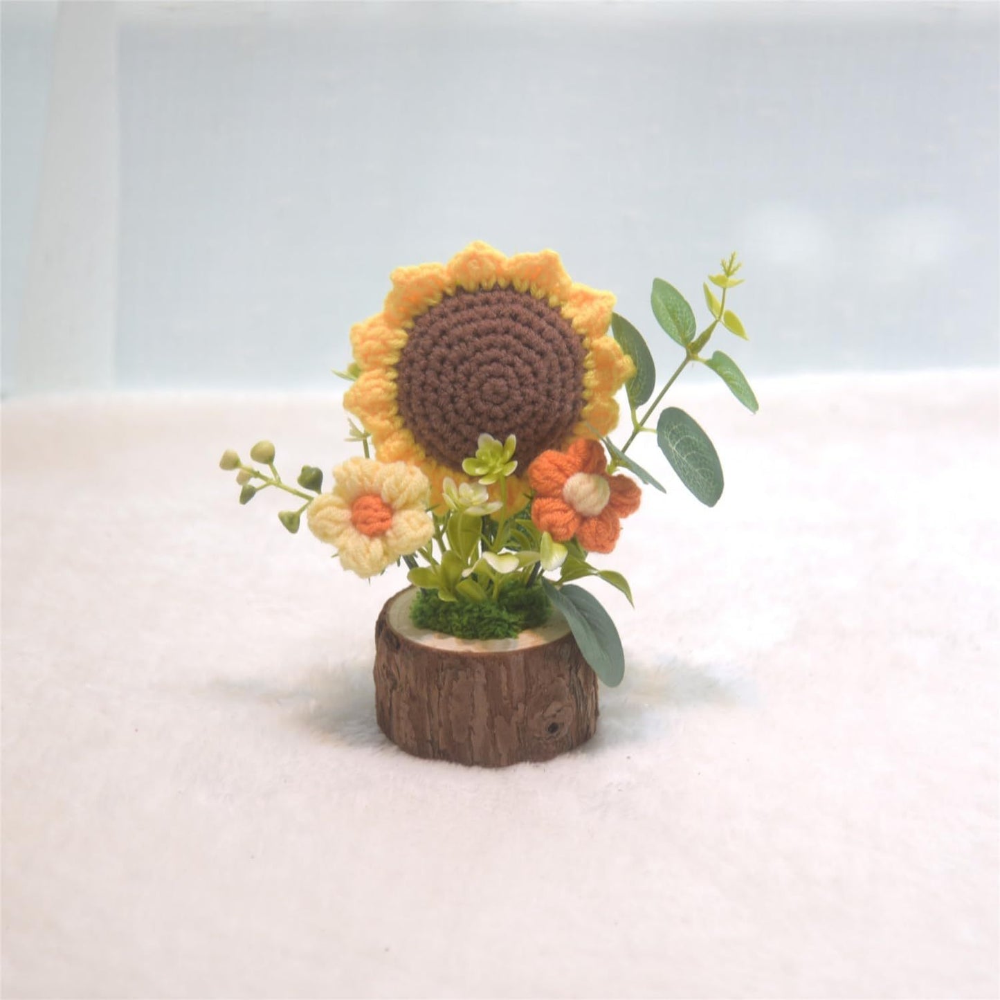 2Handmade Crochet Sunflower Flower,Knitted Mini Cute Potted Plant Home Desktop Decoration,Suitable for office desk、Gift,Sunflower