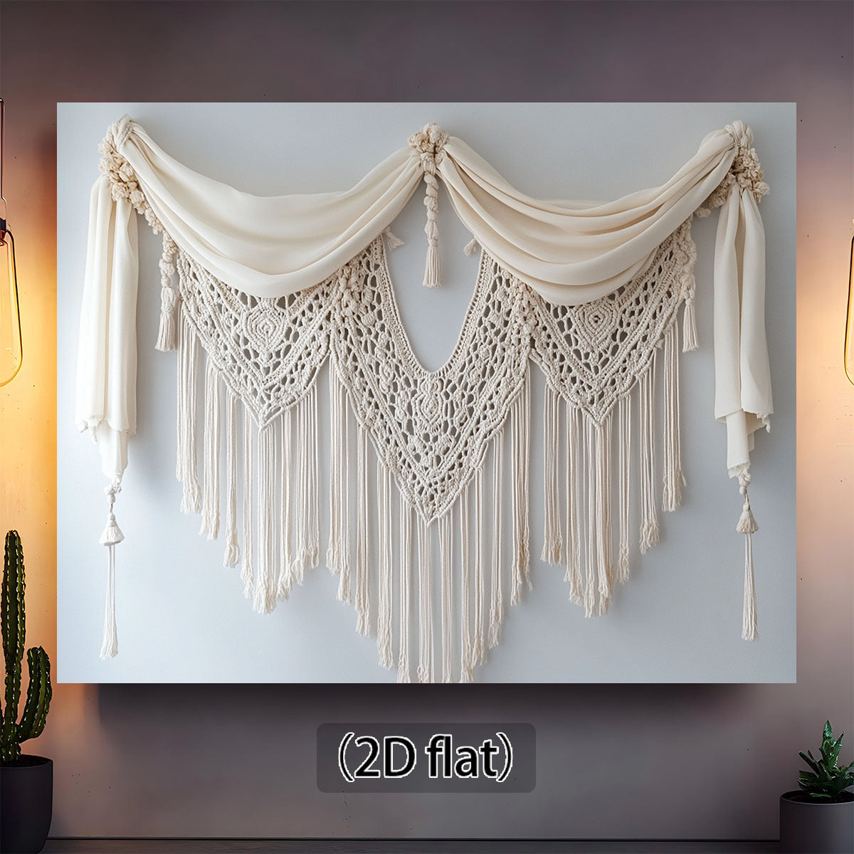 1pc Boho Jute Rope Wall Art Background,Elegant Crochet Patterns and Nodular Edges - 2D Graphic Design,White polyester,Perfect for weddings,Camera Room and Multi-Functional Decoration,No Electricity Required,Wedding Decoration | Elegant Crochet Design | Ju
