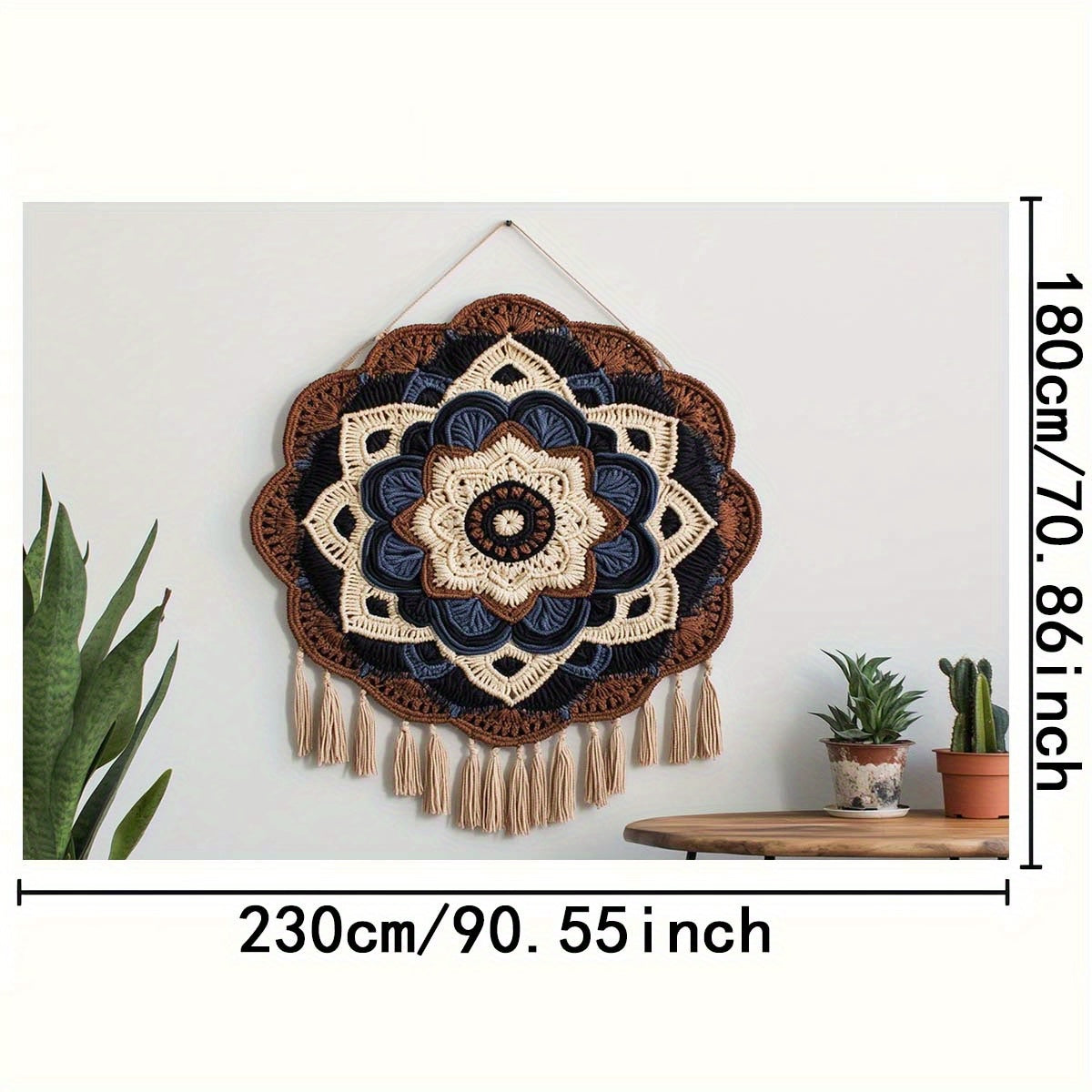 1Bohemian Mandala Wall Hanging Canvas - The Art of Complex Crochet,Designed with tassels,Plant Decoration Theme for Living Room and Outdoor Celebrations,Suitable for Party,2D Banner