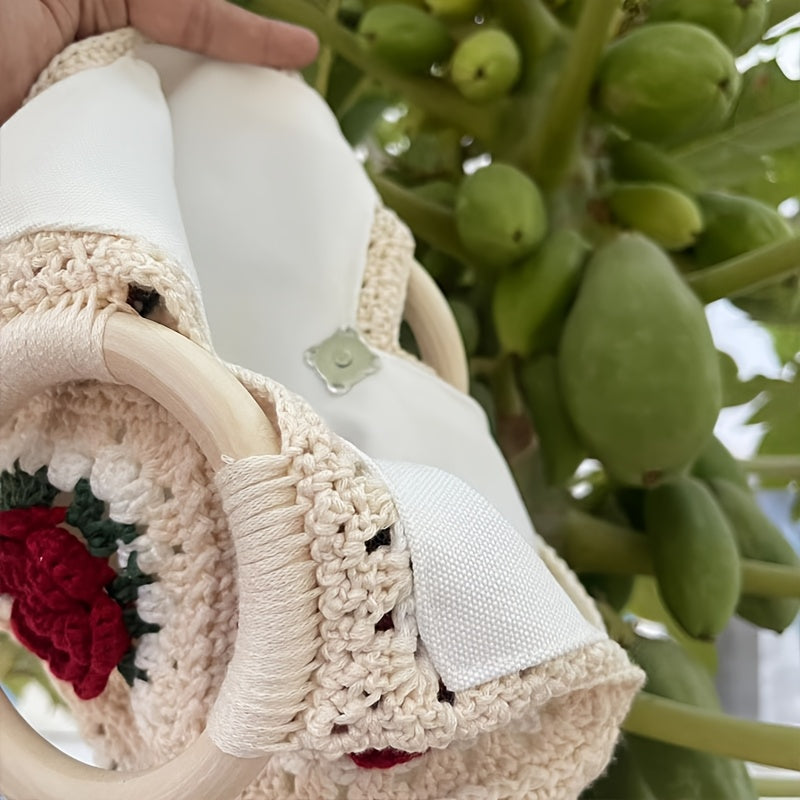 Finished Handmade Crochet Bag High-end Vintage Bag Tote Bag Evening Bag 3D Floral Bag