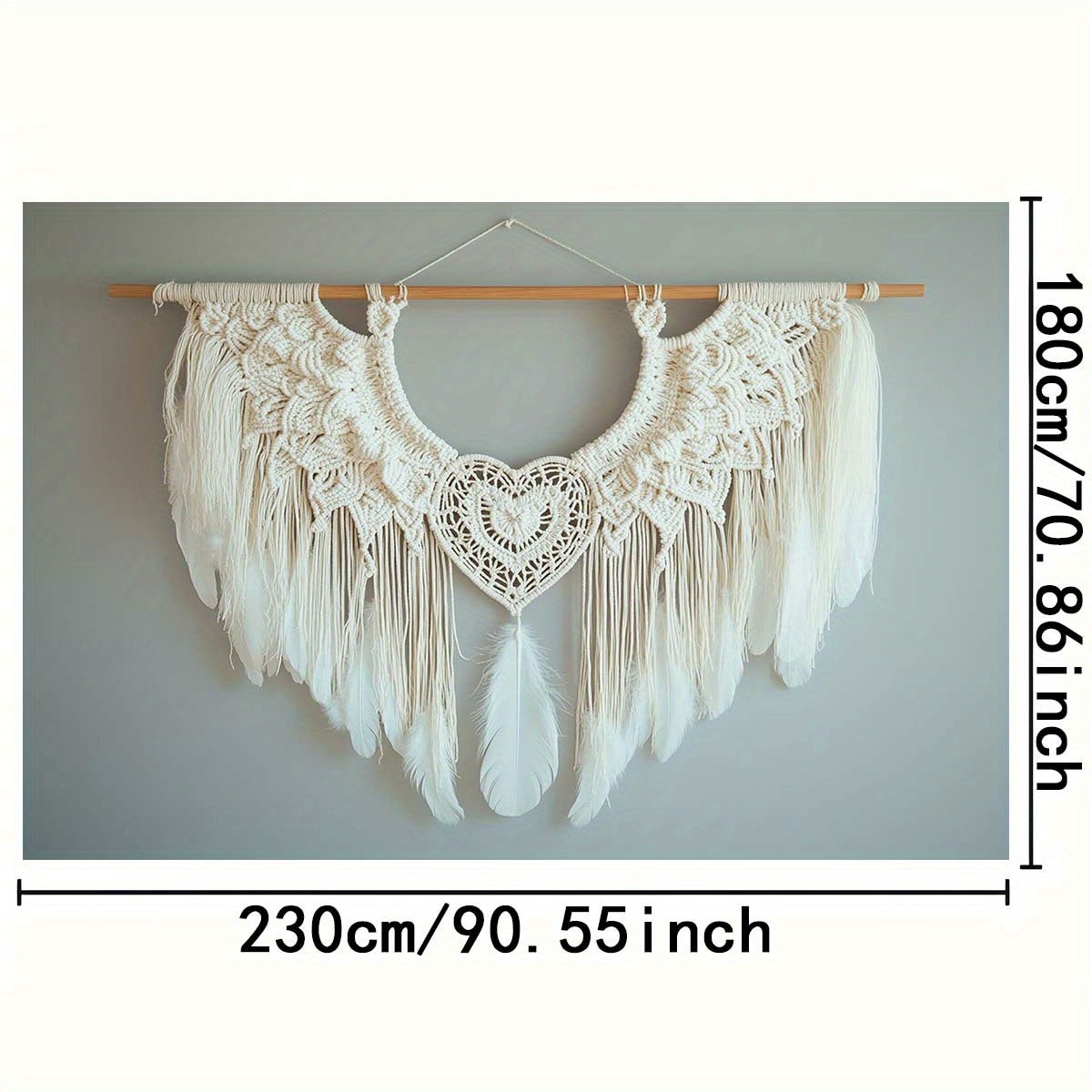 Bohemian Style Crochet Feather Heart Pendant - Polyester Texture Tapestry Wall Decoration,Suitable for Living Room、Bedroom and Party Decoration,No Electricity Needed Rustic Home Decor,Bohemian Style Handwoven,Retro Fashion,Exquisite Details,Feather embell