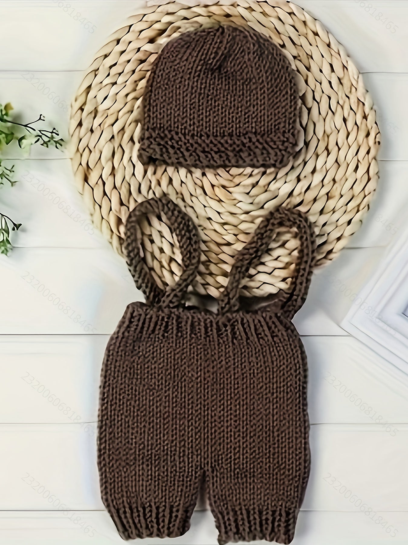 Newborn Baby Boy Cute Crochet Photo Props Button Hat Pants Overalls Clothes Knitted Photography Props Outfit