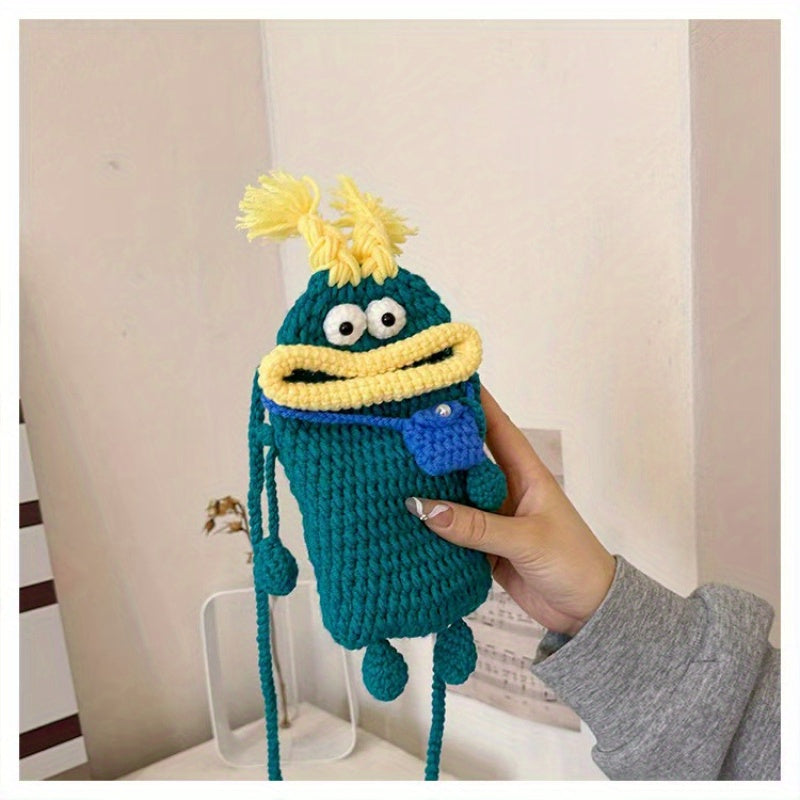 Fashion Handmade Crochet Animal Print Crossbody Bag - Cute woven fabric phone pouch with flap cover,Women's fashion accessories perfect choice
