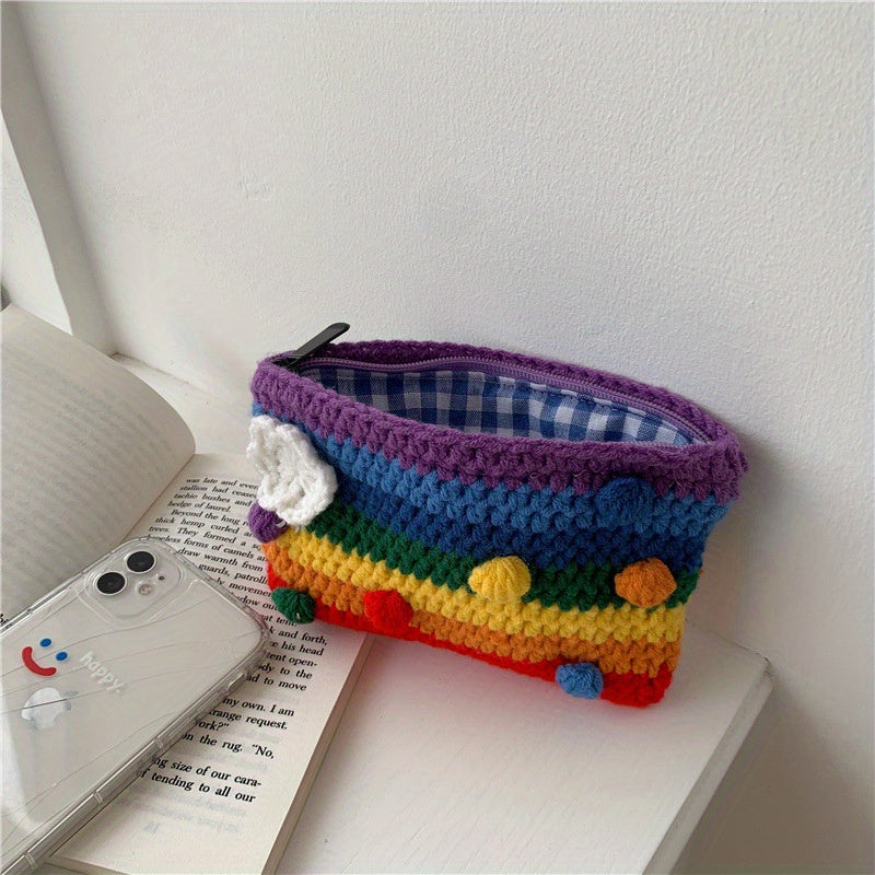Handwoven Rainbow Coin Purse,Stylish Lightweight Knitted Cosmetic Bag and Phone Pouch,Sweet and Colorful Handmade Wallet Suitable for Women,Daily Use、An ideal choice for travel and party gifts