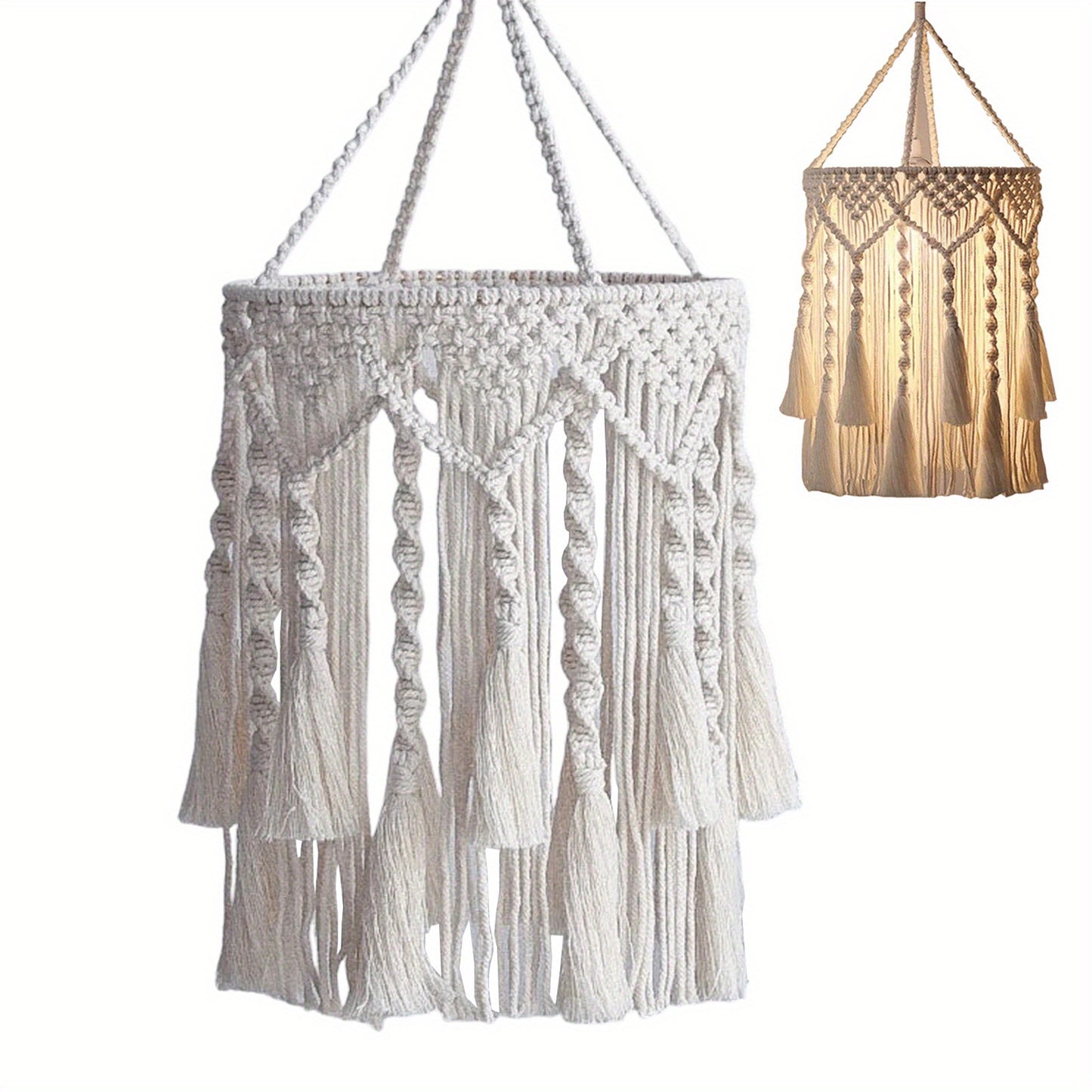 Bohemian Style Pendant Light Ceiling Lampshade - Country Woven Rope Design,With floral patterns,Bedroom and Dormitory Chandelier Decoration,No need for wires,Ceiling Light for Bedroom