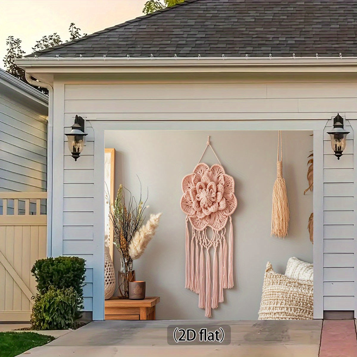 A Bohemian Style Floral Macron Wall Hanging,Comes with a wooden base and cushion - Pink tassel decoration,Suitable for Families、Office or photography backdrop,No Electricity Required,Multi-Purpose,Suitable for All Occasions,Home Decorations | Bohemian Sty