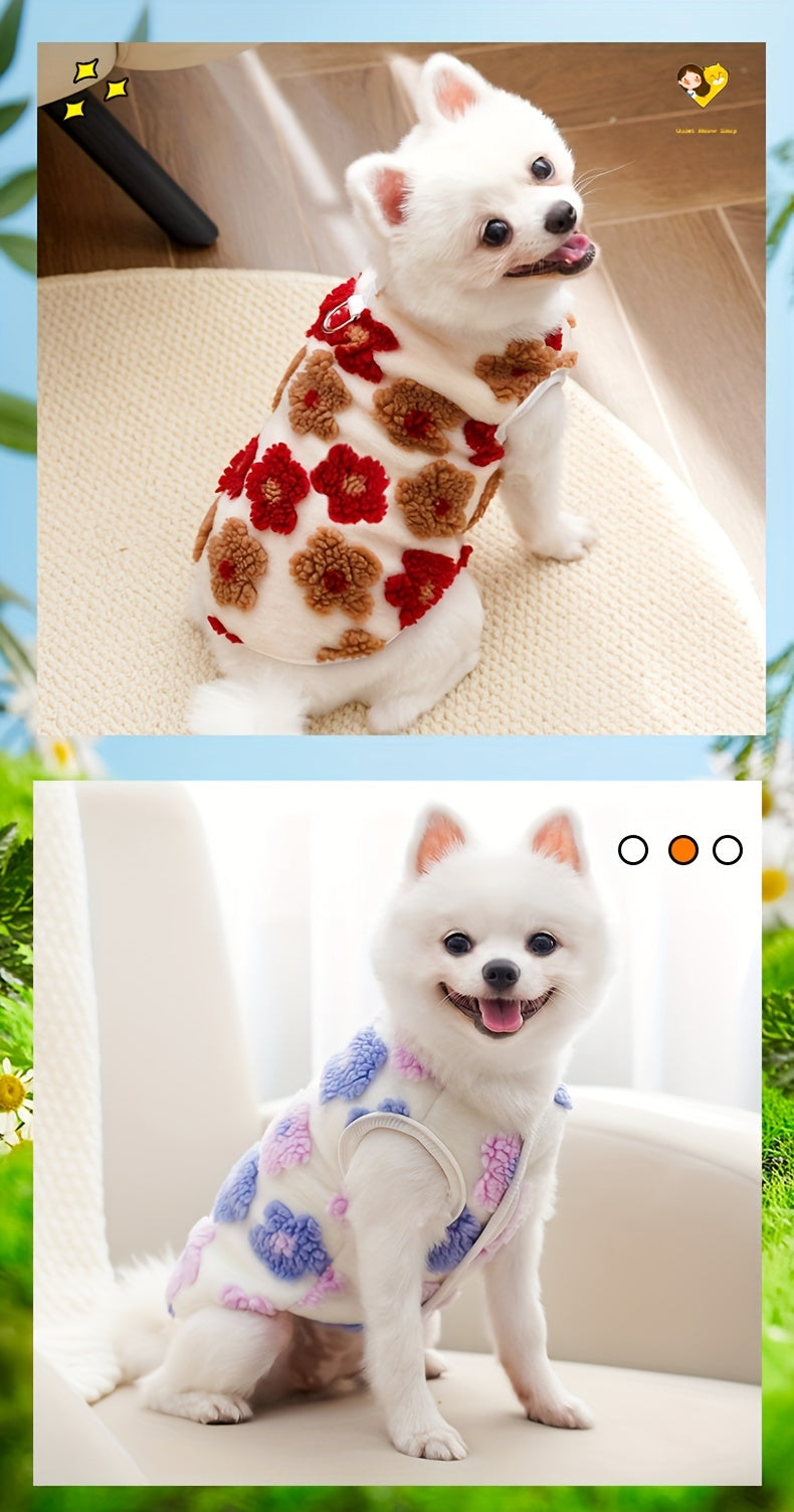 plaid Floral Fuzzy Double Layer Pet Vest,Suitable for Small to Extra Small Size Dogs and Cats - Keep Warm、Non-waterproof Autumn and Winter Clothing,With snap button,green/purple、Blue/Pink、Brown/Orange Optional,Pet Winter Clothing|Fashion Pet Clothing|Snap