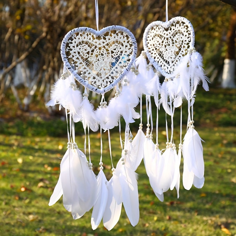 Nordic Bohemian Style Woven Hanging Decoration White Creative Hollow Heart-Shaped Dream Catcher Ramadan Decoration Home Islamic Muslim Eid Gift Eid Mubarak Party Decoration