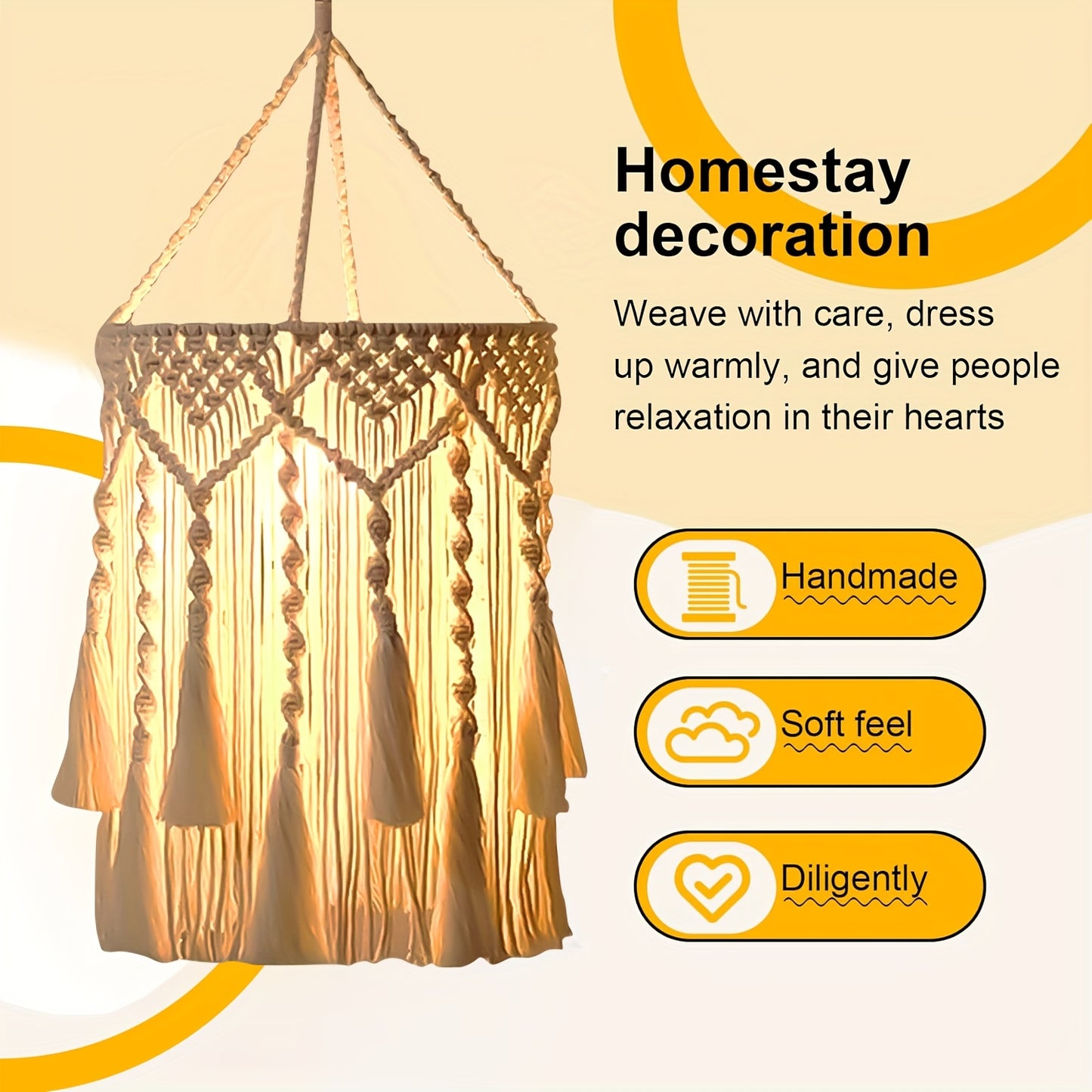Bohemian Handwoven Fabric Lampshade,Suitable for desk lamps、Floor lamps and chandeliers - White,Rectangle,Fits most standard light fixtures,Artistic Home Decor,Living room lamp