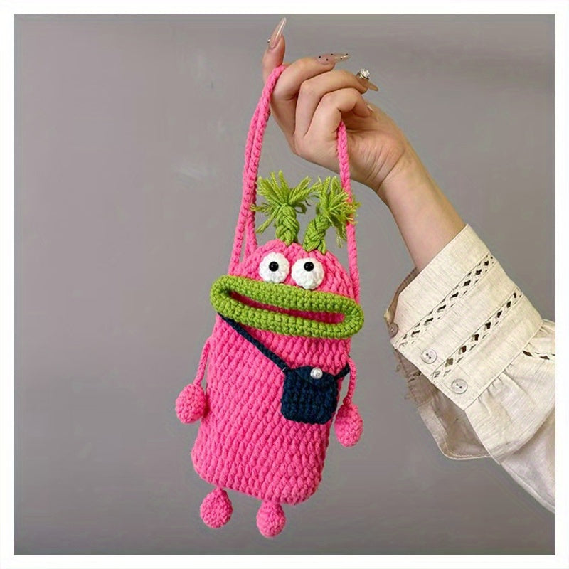 Fashion Handmade Crochet Animal Print Crossbody Bag - Cute woven fabric phone pouch with flap cover,Women's fashion accessories perfect choice