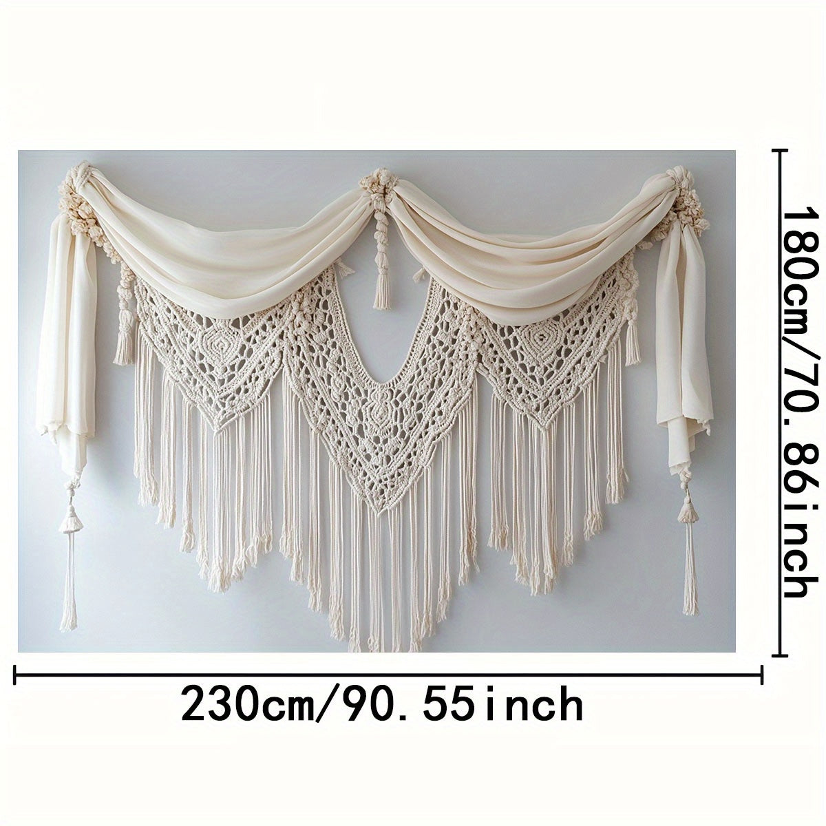 1pc Boho Jute Rope Wall Art Background,Elegant Crochet Patterns and Nodular Edges - 2D Graphic Design,White polyester,Perfect for weddings,Camera Room and Multi-Functional Decoration,No Electricity Required,Wedding Decoration | Elegant Crochet Design | Ju