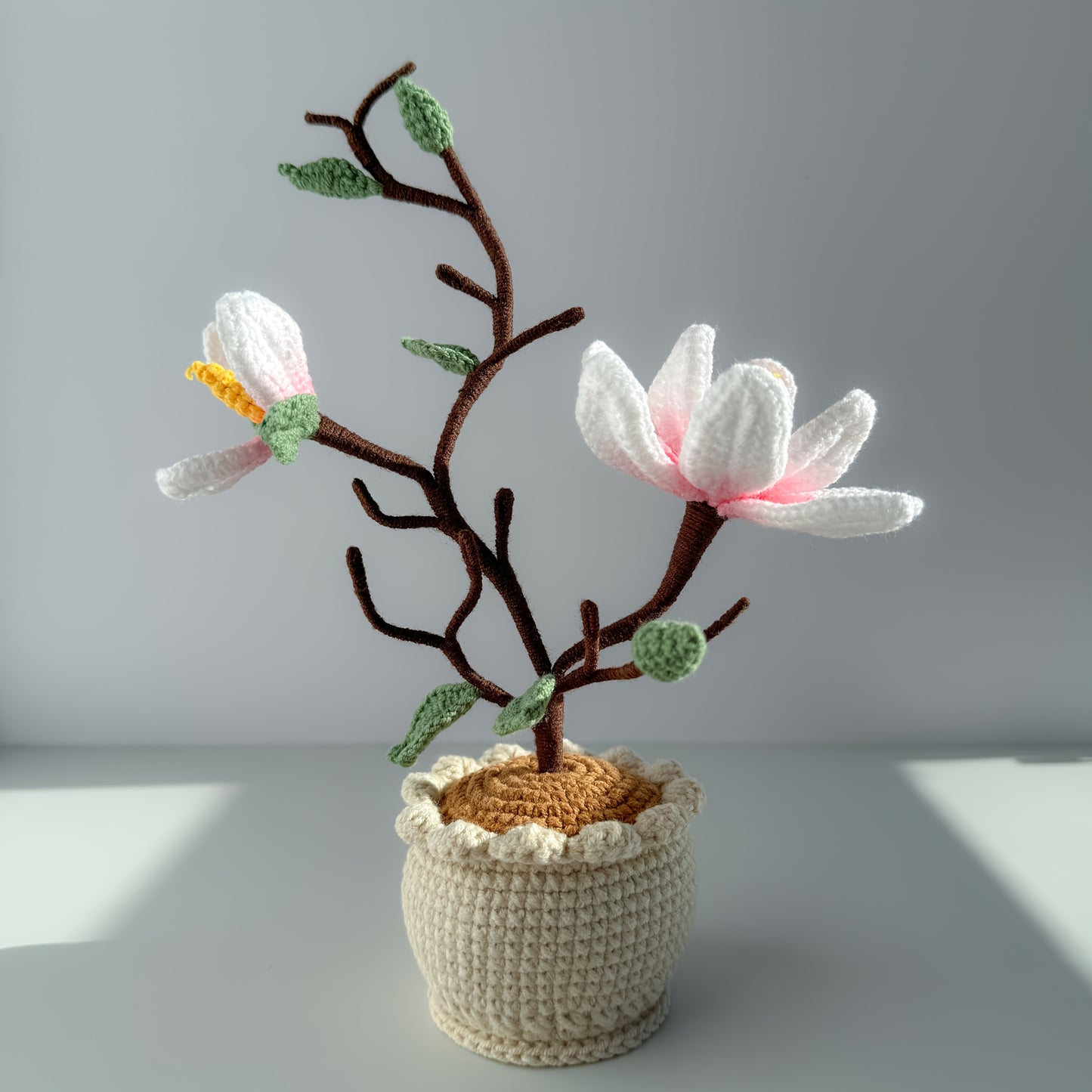 Handmade Crochet Magnolia Flower Pot Plant