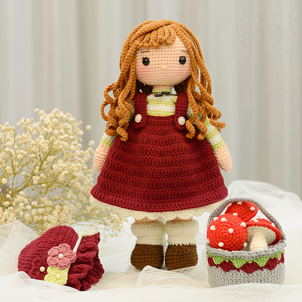 1Pieces/Set,Beginner Crochet Kit Little Girl Picking Mushrooms,Amigurumi Adult Handwoven DIY,Little Girl Picking Mushrooms Craft Kit,Attached with English instructions、Step-by-Step Teaching and Gift Packaging,Modern Home Decor Ornaments,Four Seasons Fabri