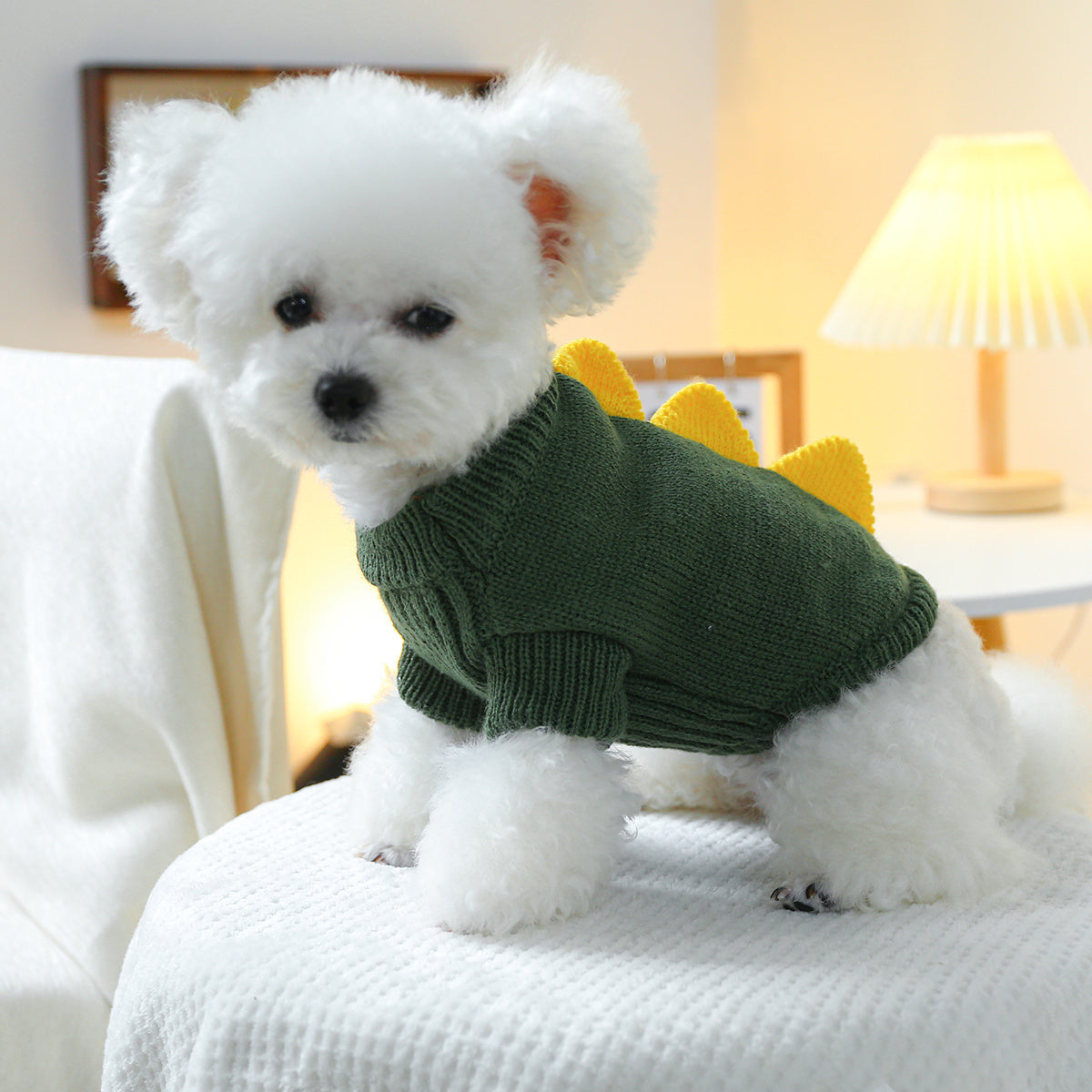 2 Piece Set Dinosaur Sweater Set - green + Yellow Pet Supplies Puppy Supplies Cat Supplies Sweater Set with High Collar