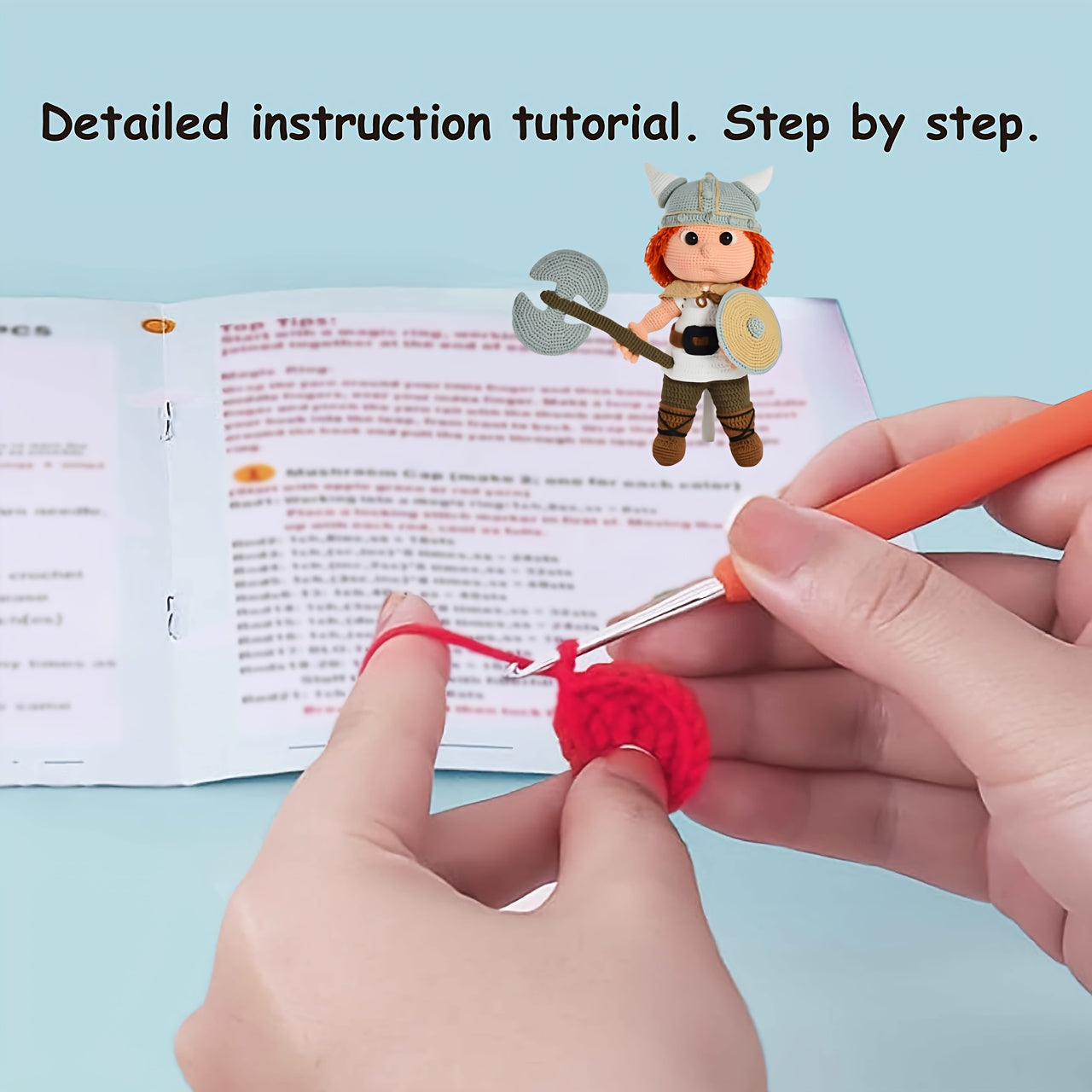 1Crochet Hook Needle Boy with Axe,Includes complete weaving kit、High-quality yarn、Manual and English Video Tutorial。Suitable for Families、Friends、Couple,Makes a perfect gift for all occasions