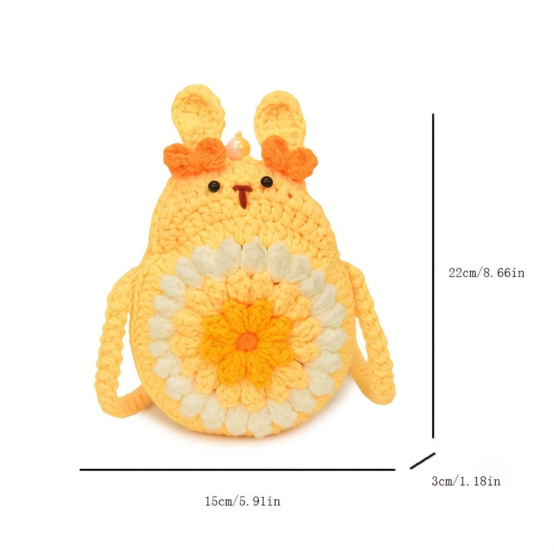 Handmade Crochet Rabbit Crossbody Bag - Adjustable Shoulder Strap,Cute Bunny Design,Suitable for mobile phones/Card/Change,Pink and yellow sweet style,Korean and Japanese Style Women's Fashion Accessories,Practical Small Bag,Fabric Craft,Simple Style,Soft