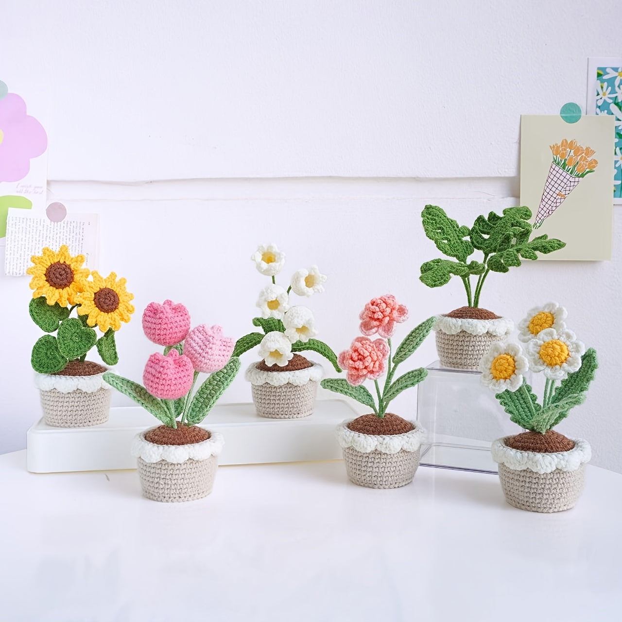 1 Set of Crochet Kits for Beginners Suitable for Potted Plants,Crochet Kit for Adults Beginners with Step-by-Step Text Tutorial,Sunflower、Tulip、Linglan DIY Knitting Kit,Cute and Fun Spring Home Decor Ornaments,Birthday and Valentine's Day Gifts