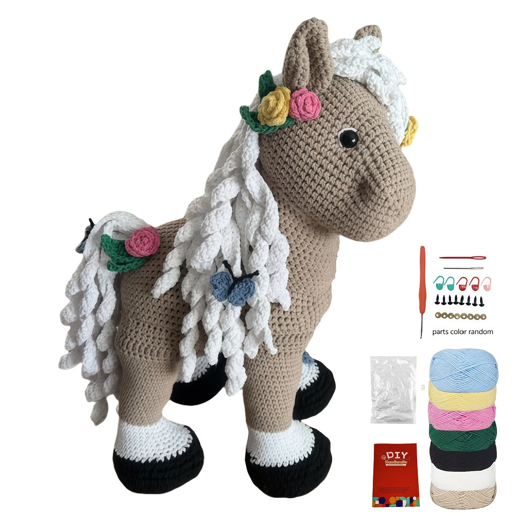 DIY Crochet Needle Set,Pattern Summer Horse Design,Comes with manual instructions,Easy to understand,Soft Material,Colorful Thread Ends,Accessories Attached,Crochet Needle Project Ideas