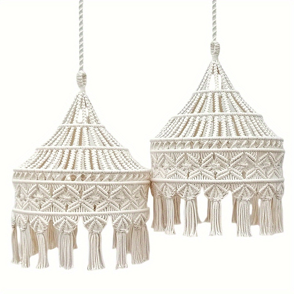 Bohemian Style Handwoven Tassel Lampshade - Large Decorative Hanging Lampshade,No Battery Required(Does not include lamp body),Handmade,Chandelier