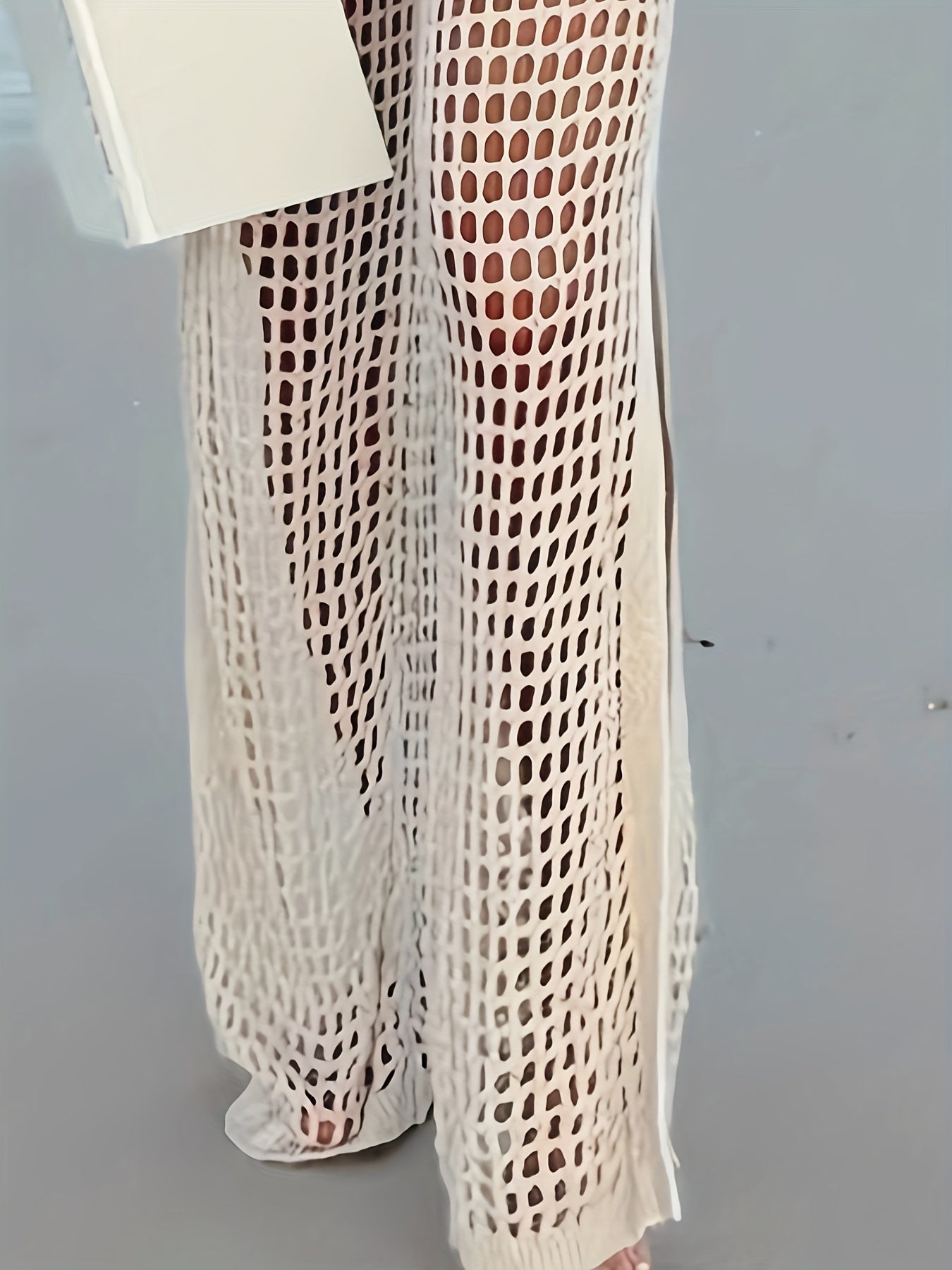 Women'S Beach Vacation Cover-Up Pants with Hollow Cut, Drawstring, Stretchy Bohemian High-Waisted Crochet Wide-Leg Trousers.