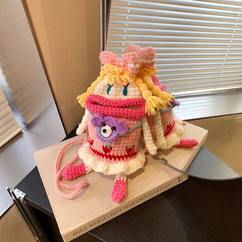 1PC,Handmade Crochet Bag Finished Product Quirky Girl Bag,Cute Sausage Mouth Knitted Bag,Unique Gifts,Women's Crossbody Bag for Mobile Phone,Creative Finished Yarn Shoulder Bag-No Lining